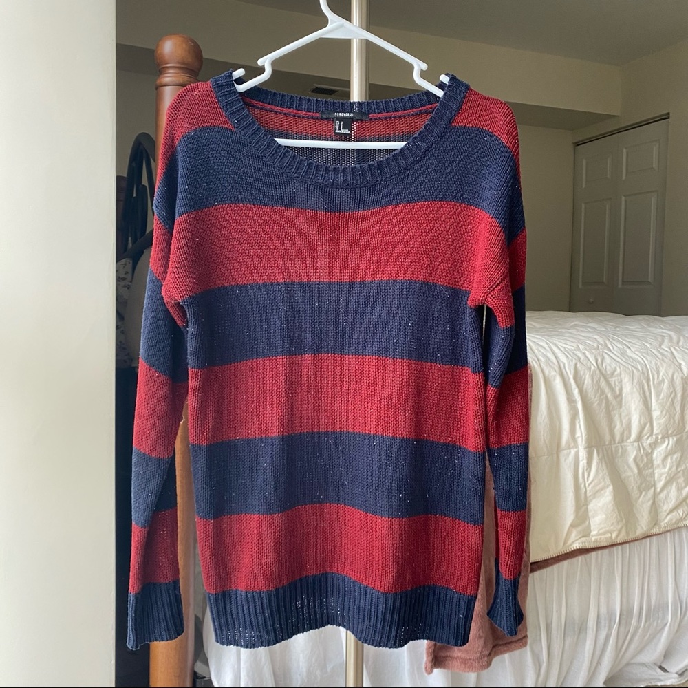 Forever 21 Red and Navy Blue Striped Sweater